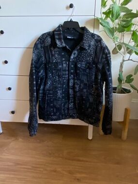 Men's Black Patterned Trucker Jacket